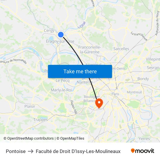 Pontoise to Faculté de Droit D'Issy-Les-Moulineaux map