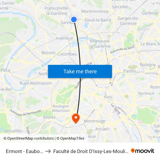 Ermont - Eaubonne to Faculté de Droit D'Issy-Les-Moulineaux map