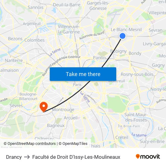 Drancy to Faculté de Droit D'Issy-Les-Moulineaux map