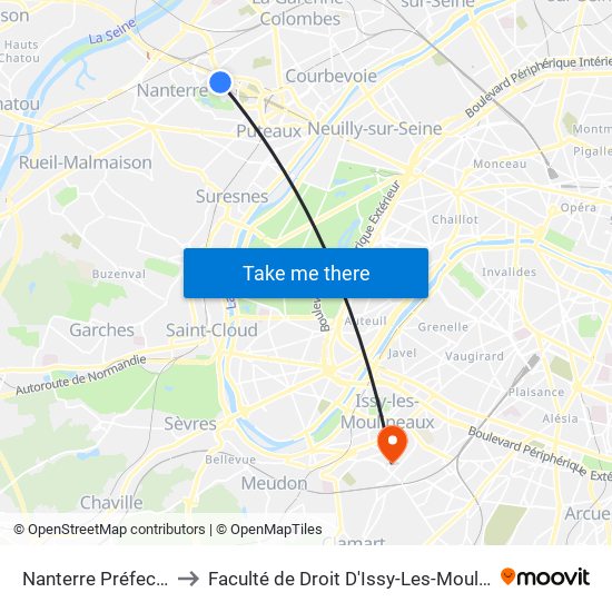 Nanterre Préfecture to Faculté de Droit D'Issy-Les-Moulineaux map