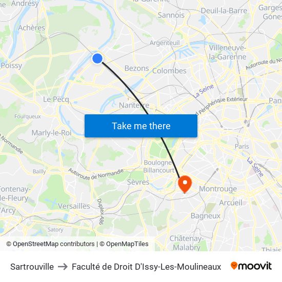 Sartrouville to Faculté de Droit D'Issy-Les-Moulineaux map