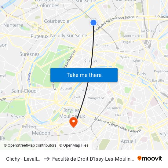 Clichy - Levallois to Faculté de Droit D'Issy-Les-Moulineaux map
