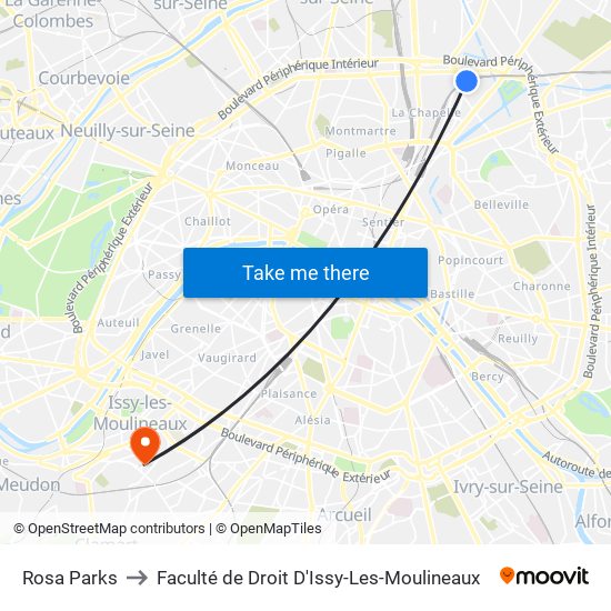 Rosa Parks to Faculté de Droit D'Issy-Les-Moulineaux map