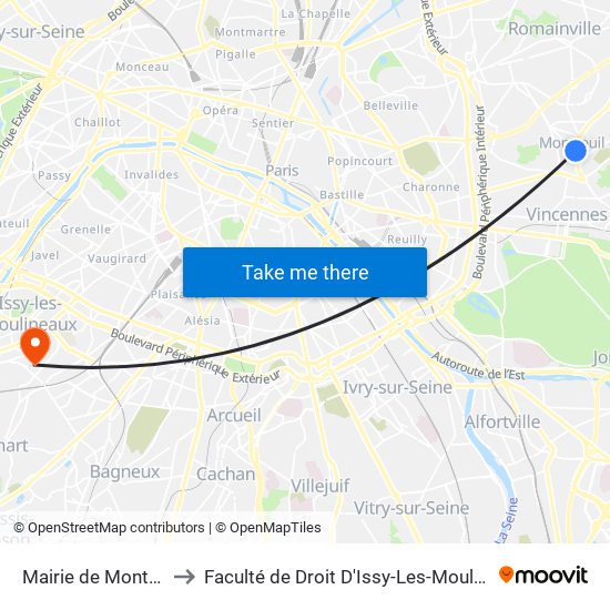 Mairie de Montreuil to Faculté de Droit D'Issy-Les-Moulineaux map