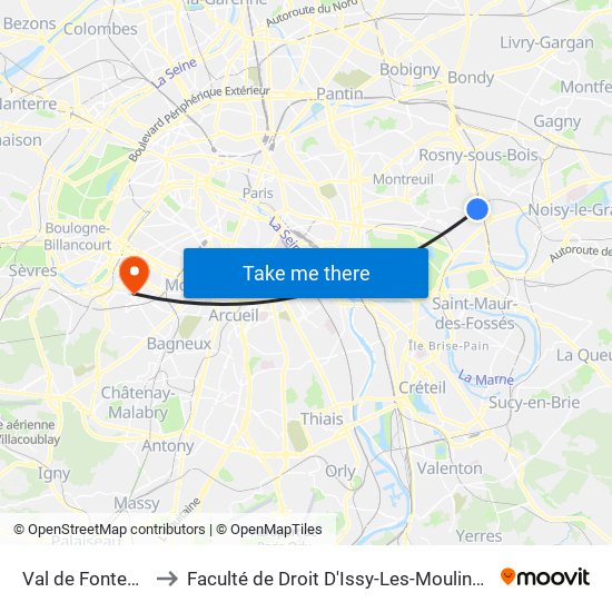 Val de Fontenay to Faculté de Droit D'Issy-Les-Moulineaux map