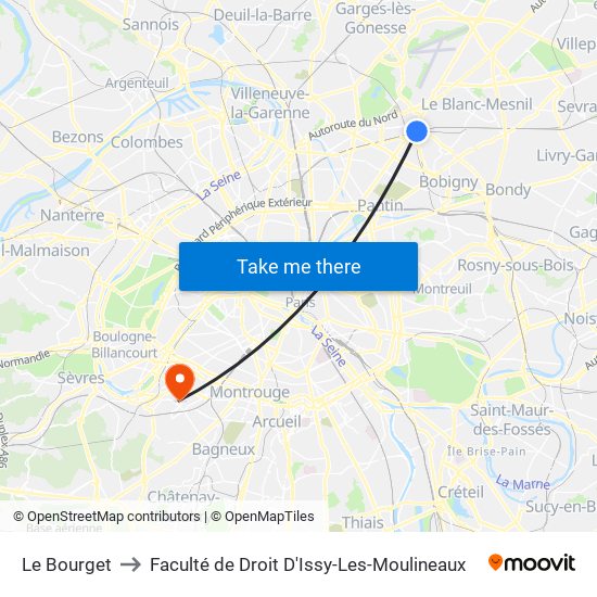 Le Bourget to Faculté de Droit D'Issy-Les-Moulineaux map