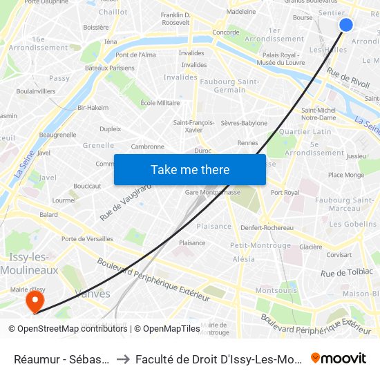 Réaumur - Sébastopol to Faculté de Droit D'Issy-Les-Moulineaux map