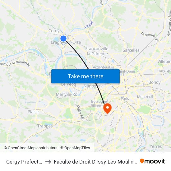 Cergy Préfecture to Faculté de Droit D'Issy-Les-Moulineaux map