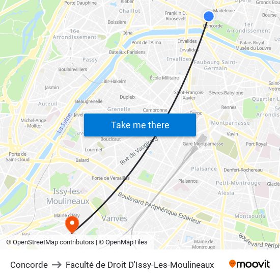 Concorde to Faculté de Droit D'Issy-Les-Moulineaux map