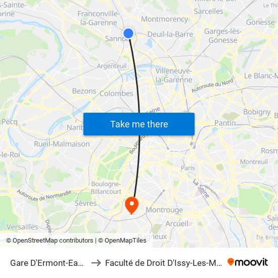 Gare D'Ermont-Eaubonne to Faculté de Droit D'Issy-Les-Moulineaux map
