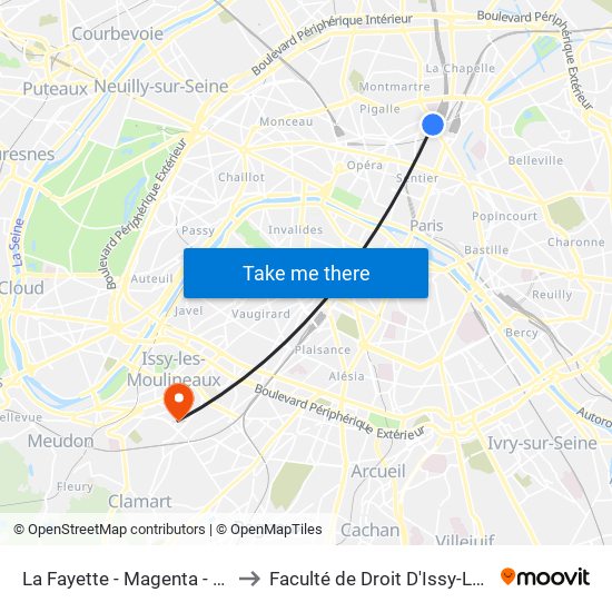 La Fayette - Magenta - Gare du Nord to Faculté de Droit D'Issy-Les-Moulineaux map