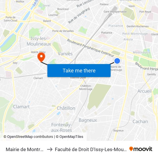 Mairie de Montrouge to Faculté de Droit D'Issy-Les-Moulineaux map