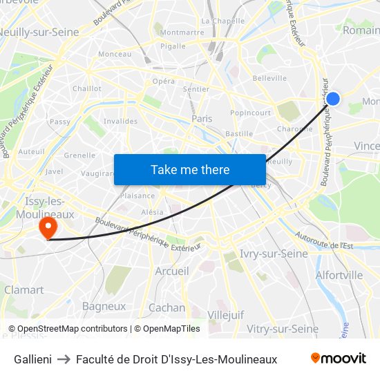 Gallieni to Faculté de Droit D'Issy-Les-Moulineaux map