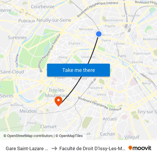 Gare Saint-Lazare - Rome to Faculté de Droit D'Issy-Les-Moulineaux map