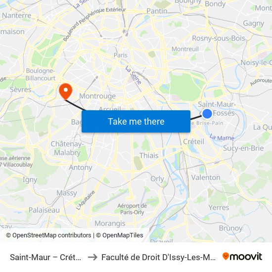 Saint-Maur – Créteil RER to Faculté de Droit D'Issy-Les-Moulineaux map