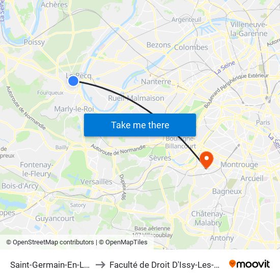 Saint-Germain-En-Laye RER to Faculté de Droit D'Issy-Les-Moulineaux map