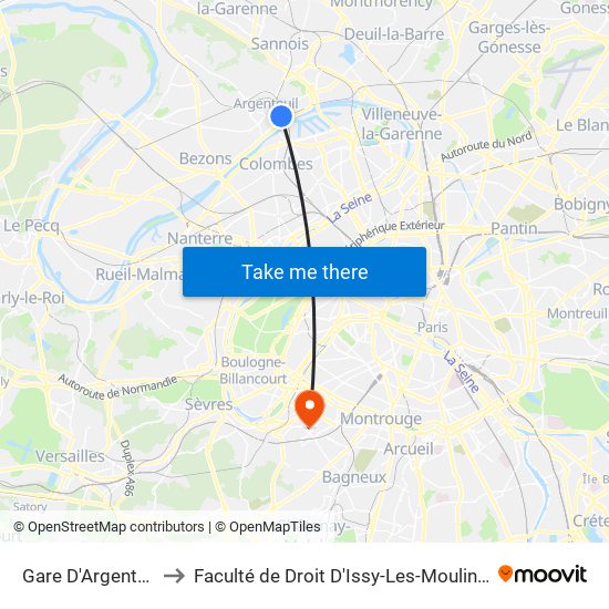 Gare D'Argenteuil to Faculté de Droit D'Issy-Les-Moulineaux map