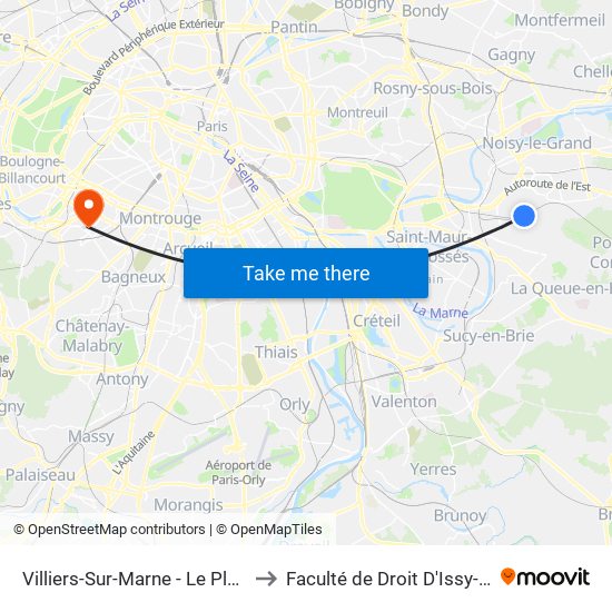Villiers-Sur-Marne - Le Plessis-Trévise RER to Faculté de Droit D'Issy-Les-Moulineaux map