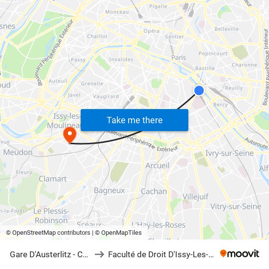 Gare D'Austerlitz - Cour Seine to Faculté de Droit D'Issy-Les-Moulineaux map
