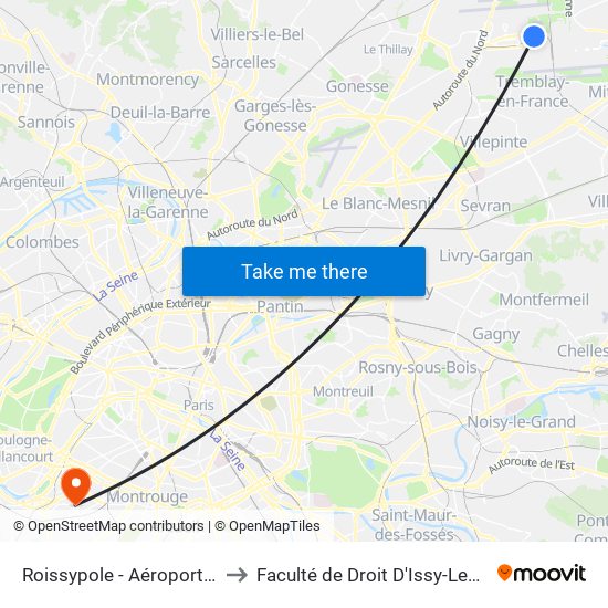 Roissypole - Aéroport Cdg1 (D1) to Faculté de Droit D'Issy-Les-Moulineaux map