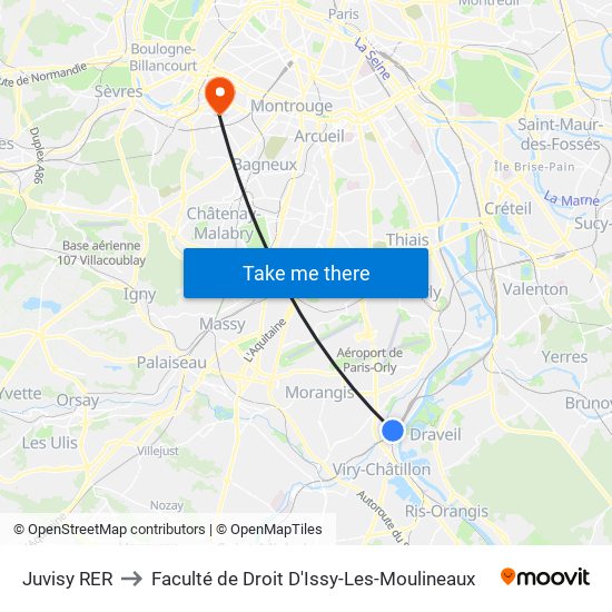 Juvisy RER to Faculté de Droit D'Issy-Les-Moulineaux map