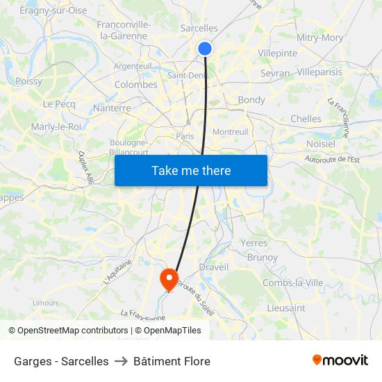 Garges - Sarcelles to Bâtiment Flore map