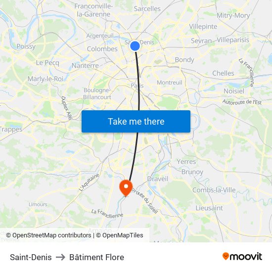 Saint-Denis to Bâtiment Flore map
