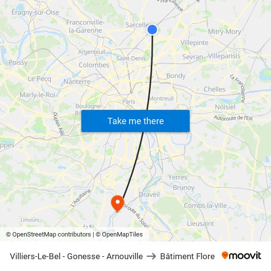 Villiers-Le-Bel - Gonesse - Arnouville to Bâtiment Flore map