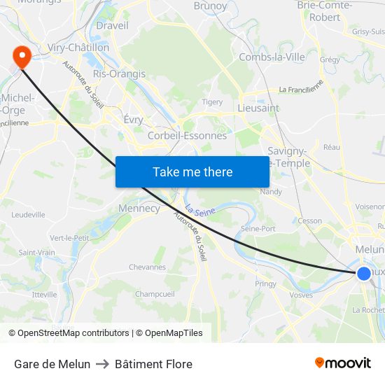Gare de Melun to Bâtiment Flore map