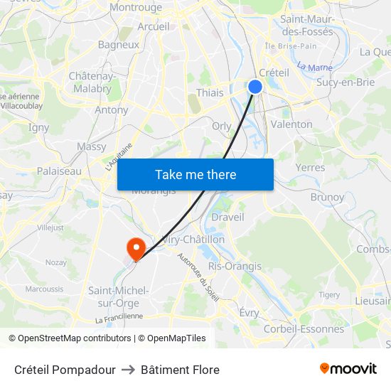 Créteil Pompadour to Bâtiment Flore map