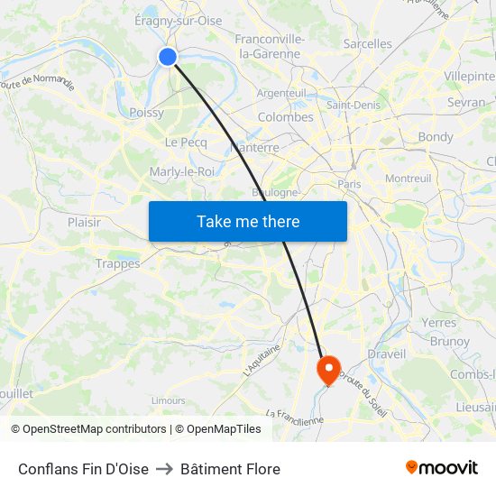 Conflans Fin D'Oise to Bâtiment Flore map