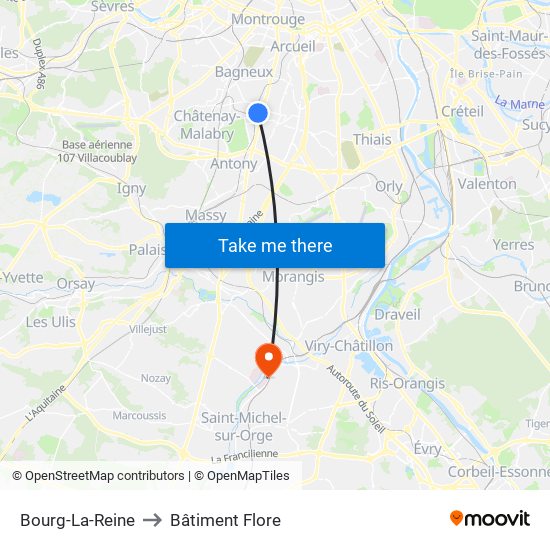 Bourg-La-Reine to Bâtiment Flore map