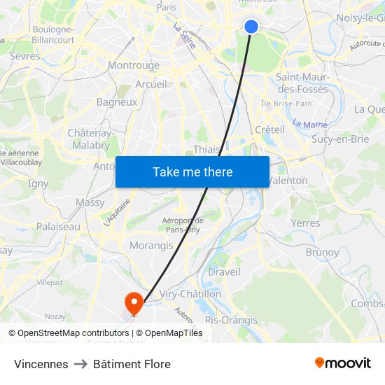 Vincennes to Bâtiment Flore map