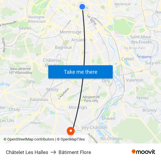 Châtelet Les Halles to Bâtiment Flore map