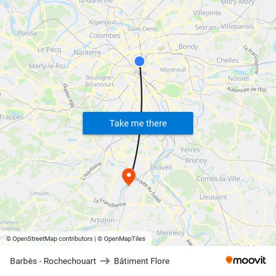 Barbès - Rochechouart to Bâtiment Flore map