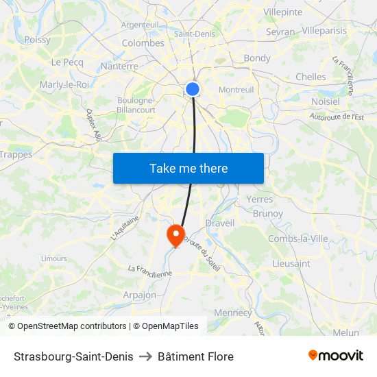 Strasbourg-Saint-Denis to Bâtiment Flore map