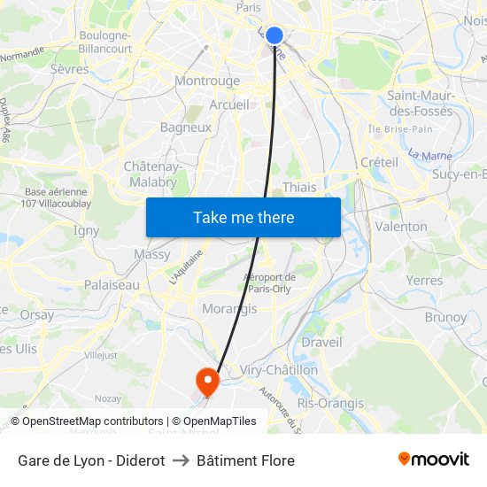 Gare de Lyon - Diderot to Bâtiment Flore map