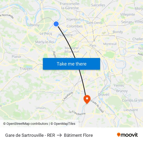 Gare de Sartrouville - RER to Bâtiment Flore map