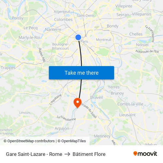 Gare Saint-Lazare - Rome to Bâtiment Flore map
