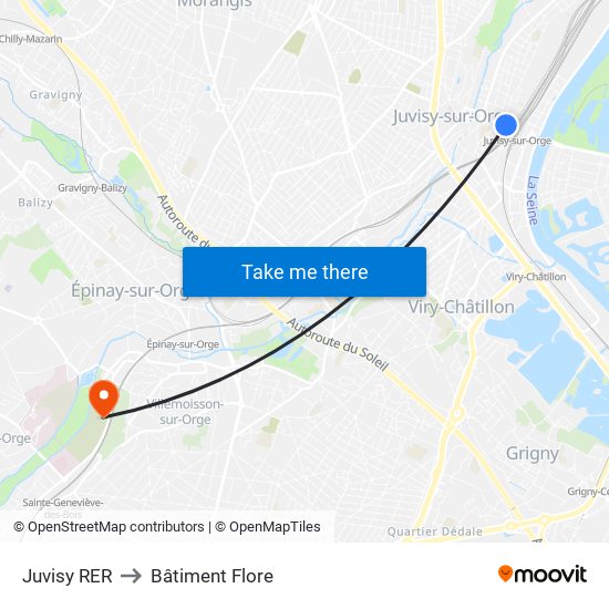 Juvisy RER to Bâtiment Flore map