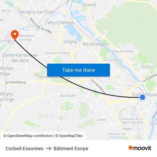 Corbeil-Essonnes to Bâtiment Esope map