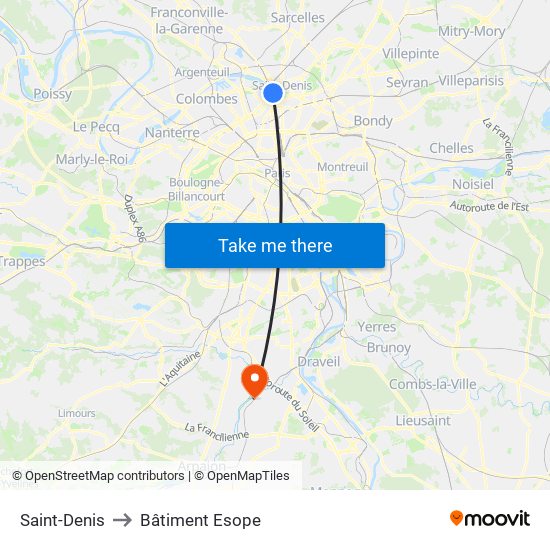 Saint-Denis to Bâtiment Esope map