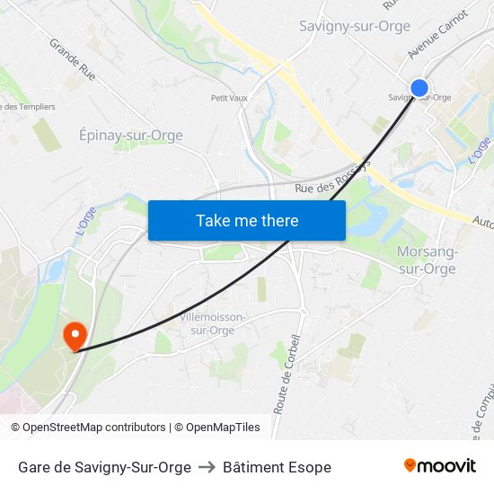 Gare de Savigny-Sur-Orge to Bâtiment Esope map