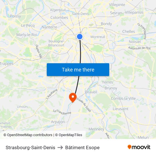 Strasbourg-Saint-Denis to Bâtiment Esope map