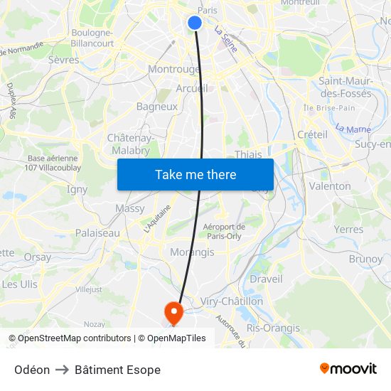 Odéon to Bâtiment Esope map
