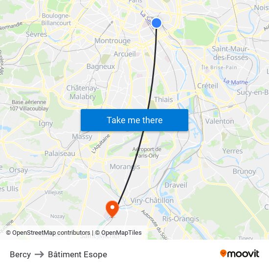 Bercy to Bâtiment Esope map