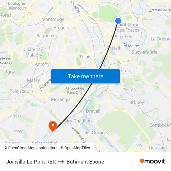 Joinville-Le-Pont RER to Bâtiment Esope map