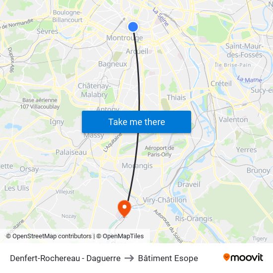 Denfert-Rochereau - Daguerre to Bâtiment Esope map