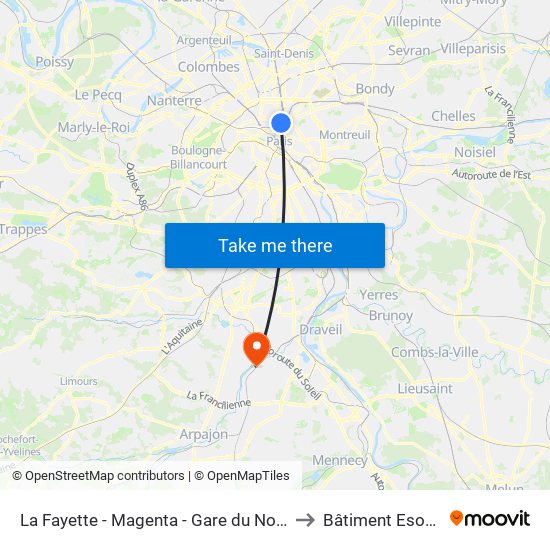 La Fayette - Magenta - Gare du Nord to Bâtiment Esope map