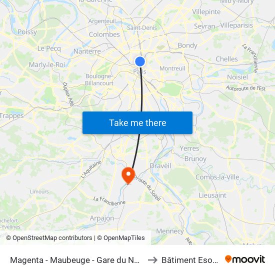 Magenta - Maubeuge - Gare du Nord to Bâtiment Esope map